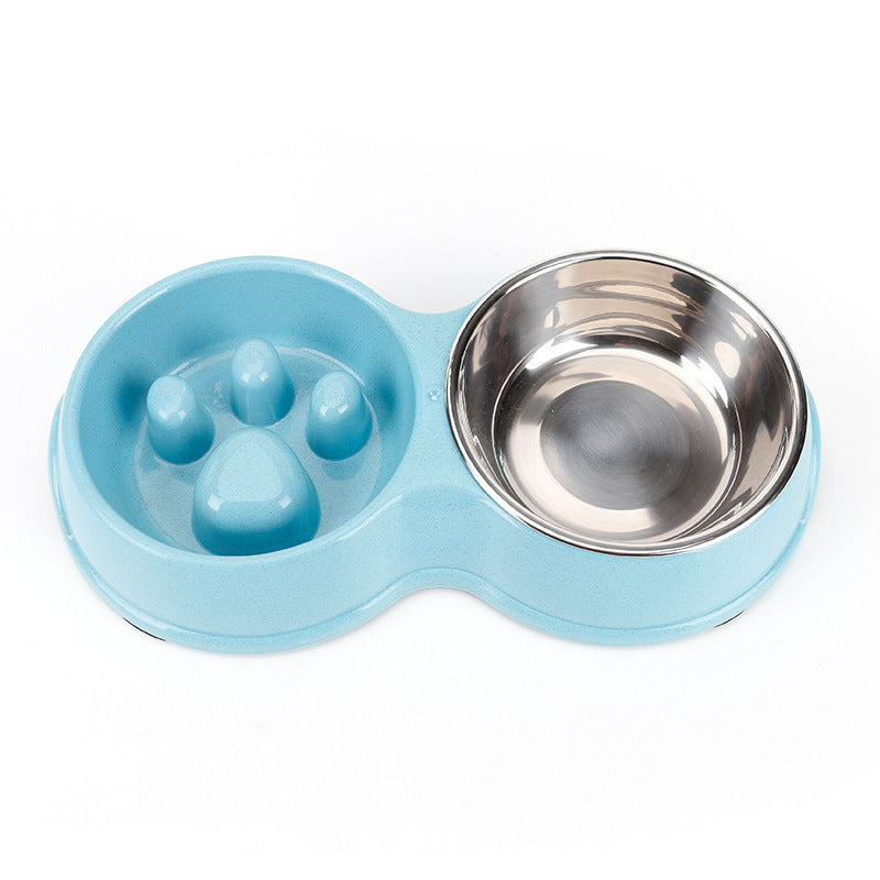 JACKO CO Double Slow Feeder Food and Water Bowls for Pets for Small and Medium Dogs Puppies Cats Removable Stainless Steel Bowl Non